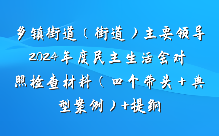 乡镇街道（街道）主要领导2024年度民主生活会对照检查材料（四个带头＋典型案例） 提纲