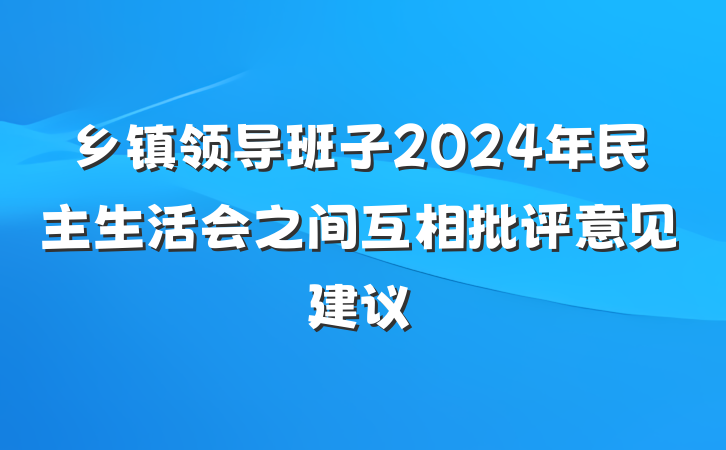 乡镇领导班子2024年民主生活会之间互相批评意见建议