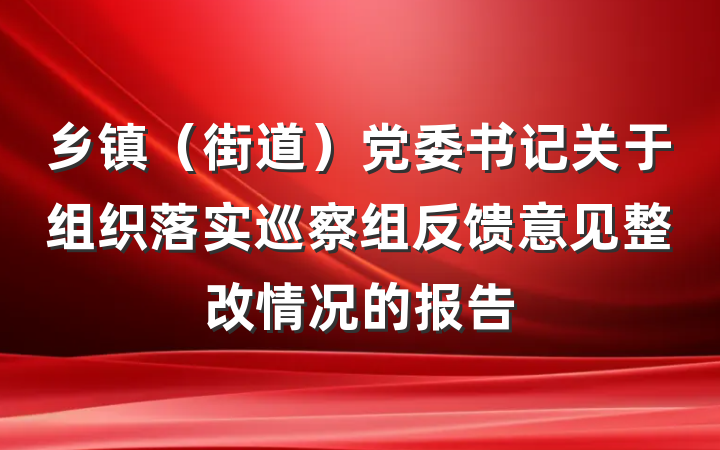 乡镇（街道）党委书记关于组织落实巡察组反馈意见整改情况的报告