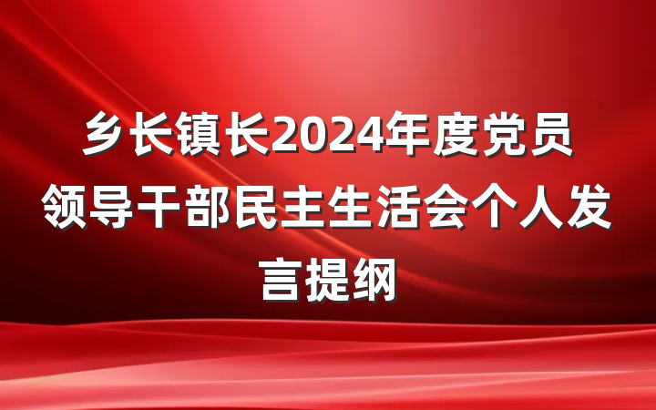 乡长镇长2024年度党员领导干部民主生活会个人发言提纲
