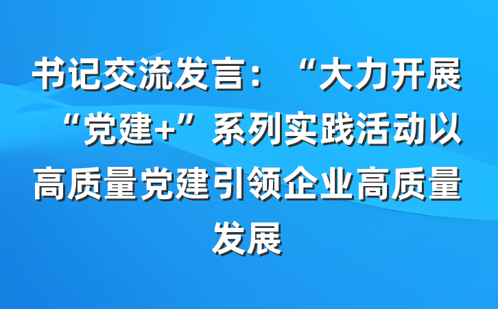 书记交流发言：“大力开展“党建+”系列实践活动以高质量党建引领企业高质量发展