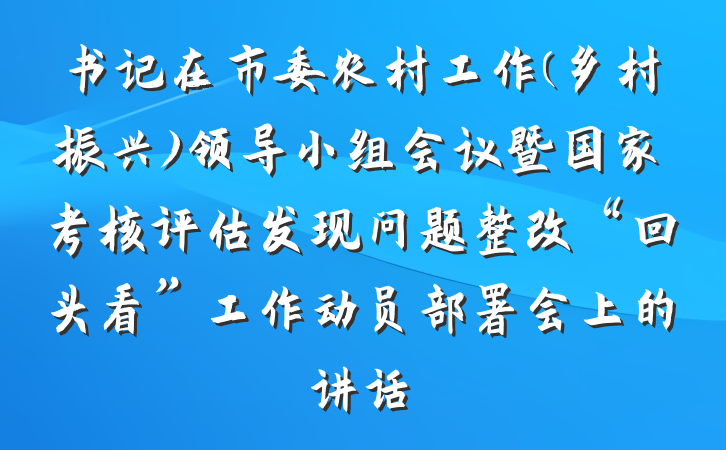 书记在市委农村工作(乡村振兴)领导小组会议暨国家考核评估发现问题整改“回头看”工作动员部署会上的讲话