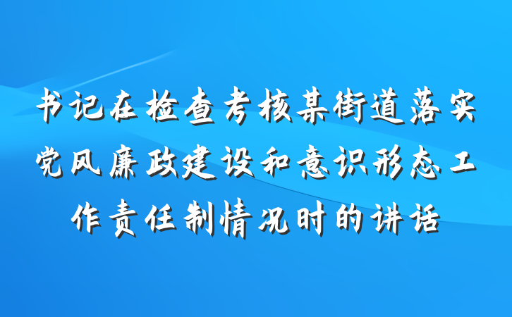 书记在检查考核某街道落实党风廉政建设和意识形态工作责任制情况时的讲话