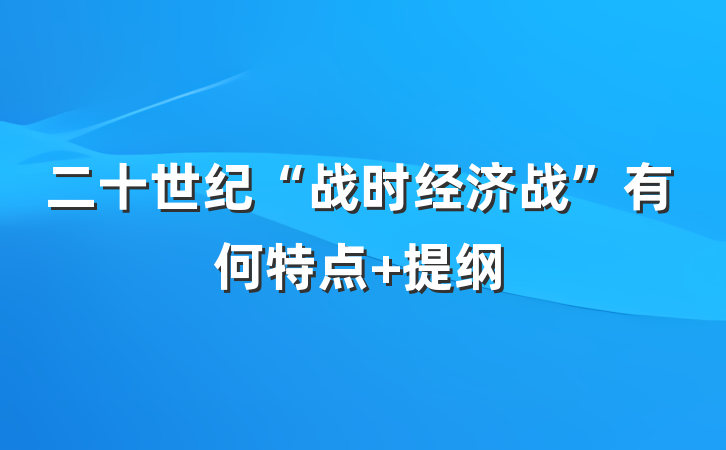 二十世纪“战时经济战”有何特点 提纲
