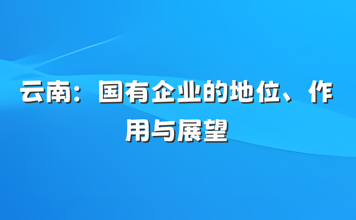 云南：国有企业的地位、作用与展望