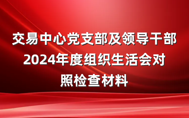 交易中心党支部及领导干部2024年度组织生活会对照检查材料