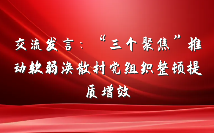 交流发言：“三个聚焦”推动软弱涣散村党组织整顿提质增效
