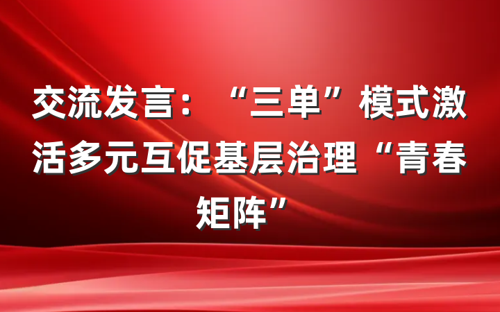 交流发言：“三单”模式激活多元互促基层治理“青春矩阵”