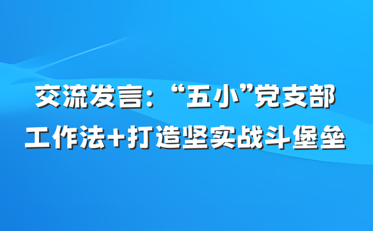 交流发言：“五小”党支部工作法 打造坚实战斗堡垒
