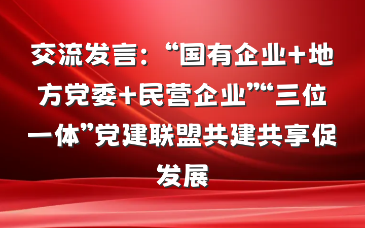 交流发言：“国有企业+地方党委+民营企业”“三位一体”党建联盟共建共享促发展