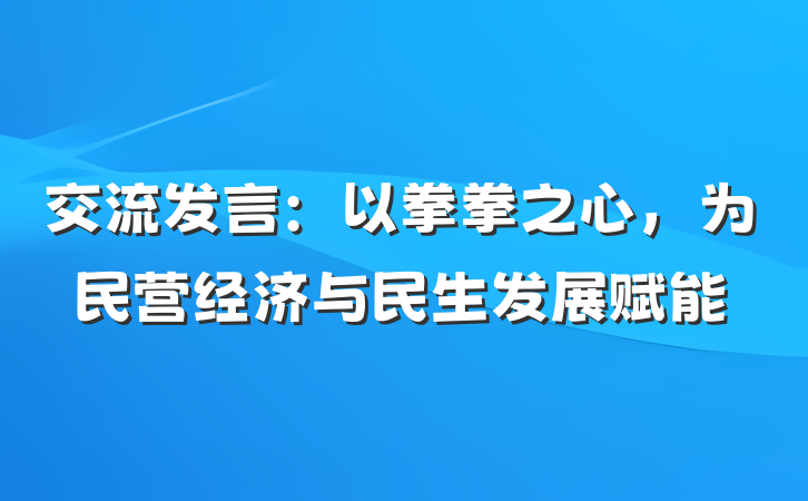 交流发言：以拳拳之心，为民营经济与民生发展赋能