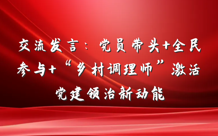 交流发言：党员带头 全民参与 “乡村调理师”激活党建领治新动能