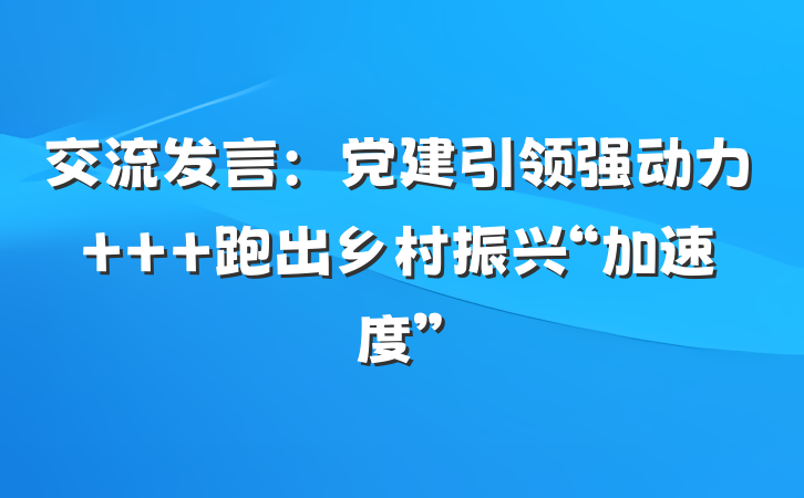 交流发言：党建引领强动力   跑出乡村振兴“加速度”