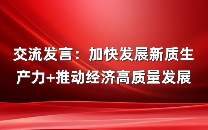 交流发言：加快发展新质生产力 推动经济高质量发展
