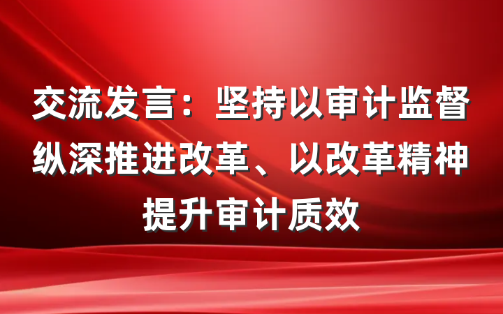 交流发言：坚持以审计监督纵深推进改革、以改革精神提升审计质效