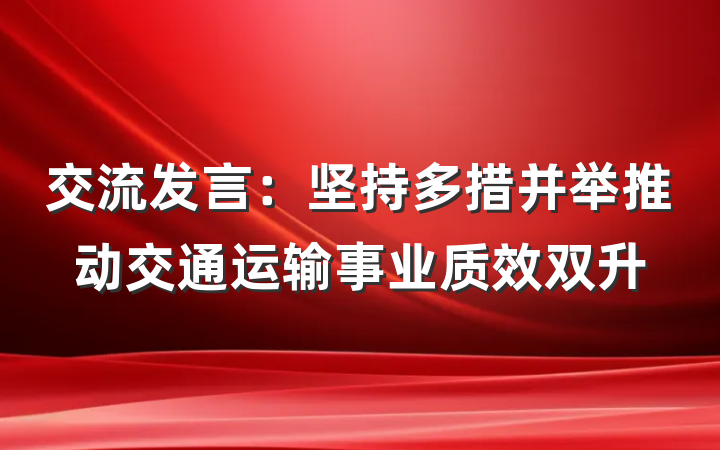 交流发言：坚持多措并举推动交通运输事业质效双升