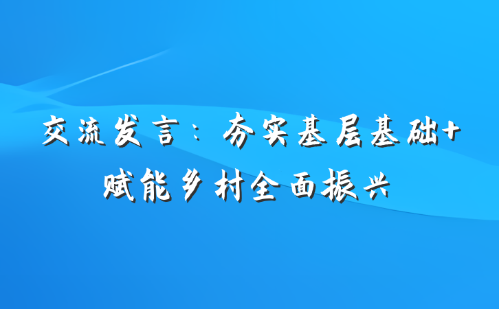 交流发言：夯实基层基础 赋能乡村全面振兴