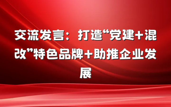 交流发言：打造“党建+混改”特色品牌 助推企业发展