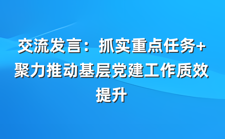 交流发言：抓实重点任务 聚力推动基层党建工作质效提升