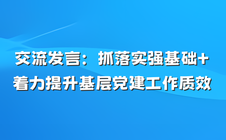 交流发言：抓落实强基础 着力提升基层党建工作质效