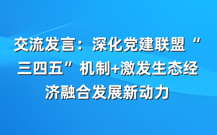 交流发言：深化党建联盟“三四五”机制 激发生态经济融合发展新动力
