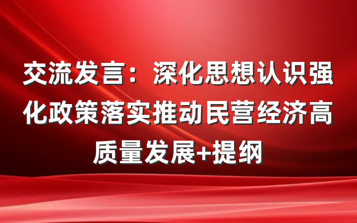 交流发言：深化思想认识强化政策落实推动民营经济高质量发展 提纲