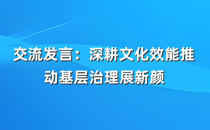 交流发言：深耕文化效能推动基层治理展新颜