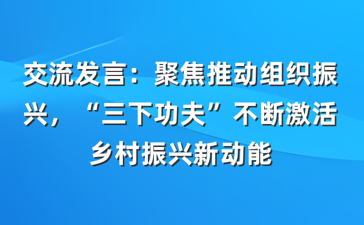 交流发言：聚焦推动组织振兴，“三下功夫”不断激活乡村振兴新动能