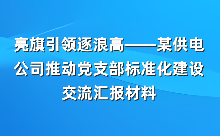 亮旗引领逐浪高——某供电公司推动党支部标准化建设交流汇报材料