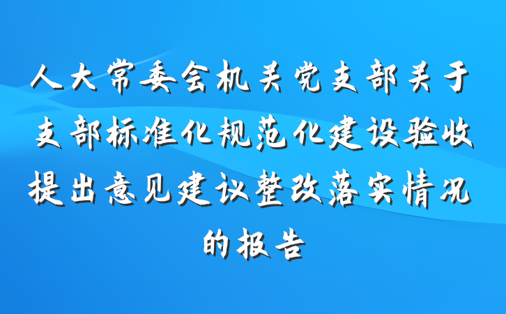 人大常委会机关党支部关于支部标准化规范化建设验收提出意见建议整改落实情况的报告