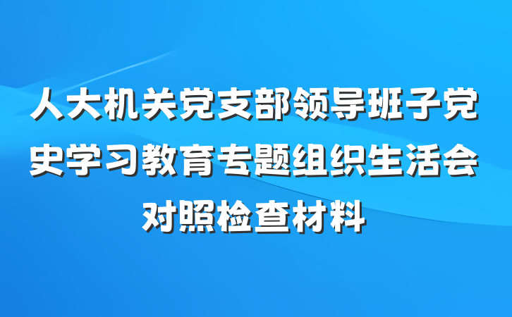 人大机关党支部领导班子党史学习教育专题组织生活会对照检查材料