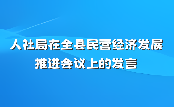 人社局在全县民营经济发展推进会议上的发言