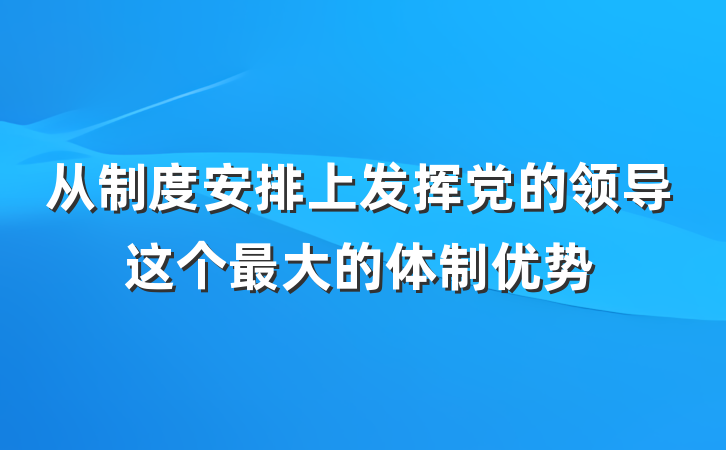 从制度安排上发挥党的领导这个最大的体制优势