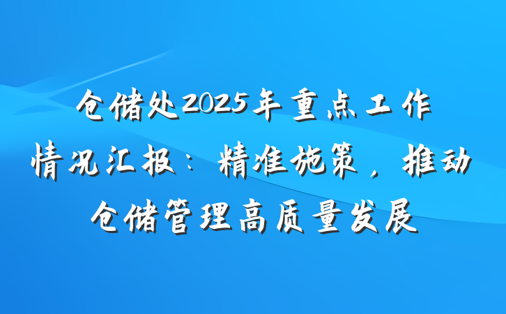 仓储处2025年重点工作情况汇报：精准施策，推动仓储管理高质量发展