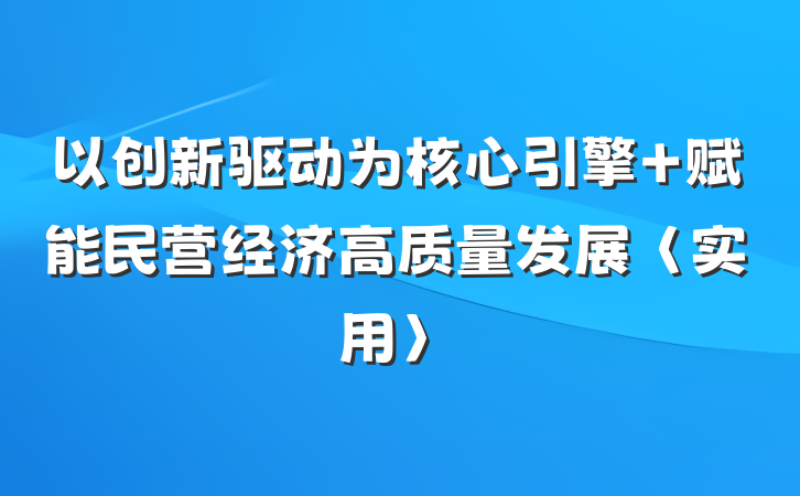以创新驱动为核心引擎 赋能民营经济高质量发展〈实用〉
