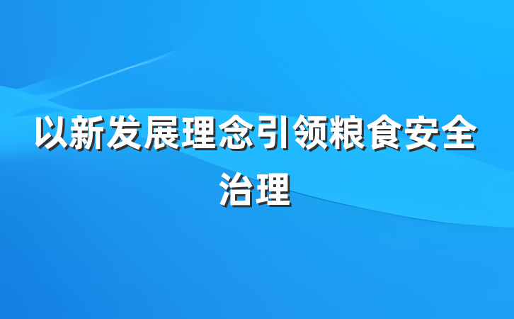 以新发展理念引领粮食安全治理