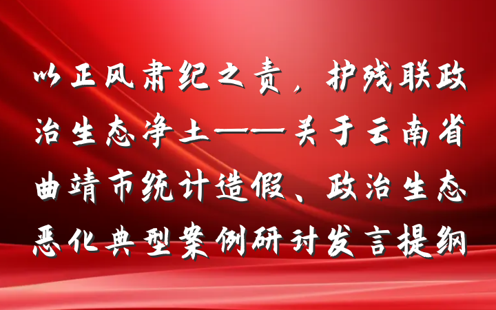 以正风肃纪之责，护残联政治生态净土——关于云南省曲靖市统计造假、政治生态恶化典型案例研讨发言提纲