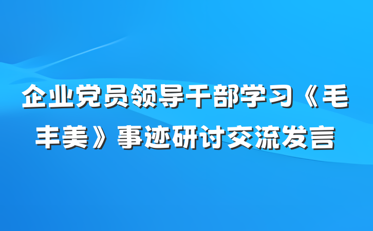 企业党员领导干部学习《毛丰美》事迹研讨交流发言