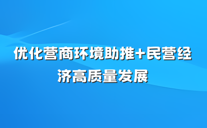 优化营商环境助推 民营经济高质量发展