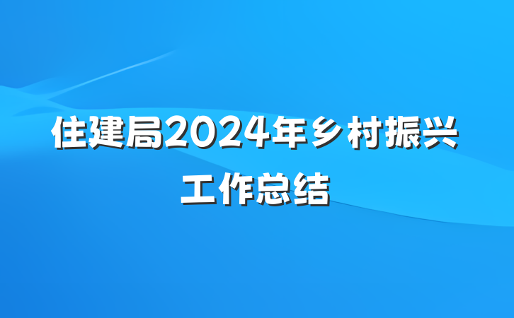 住建局2024年乡村振兴工作总结