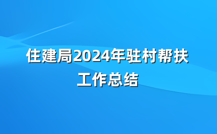 住建局2024年驻村帮扶工作总结