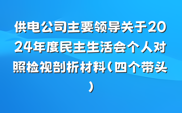 供电公司主要领导关于2024年度民主生活会个人对照检视剖析材料（四个带头）