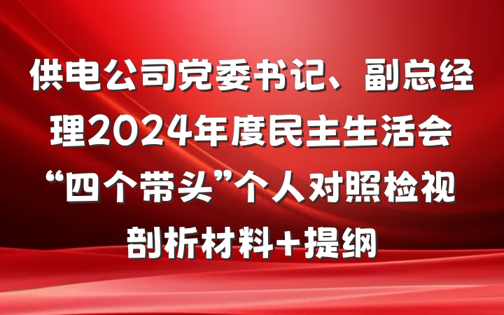 供电公司党委书记、副总经理2024年度民主生活会“四个带头”个人对照检视剖析材料 提纲