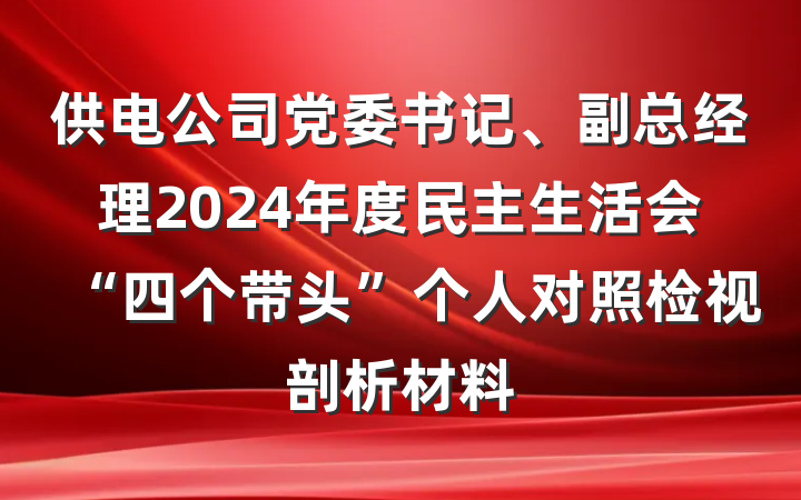 供电公司党委书记、副总经理2024年度民主生活会“四个带头”个人对照检视剖析材料