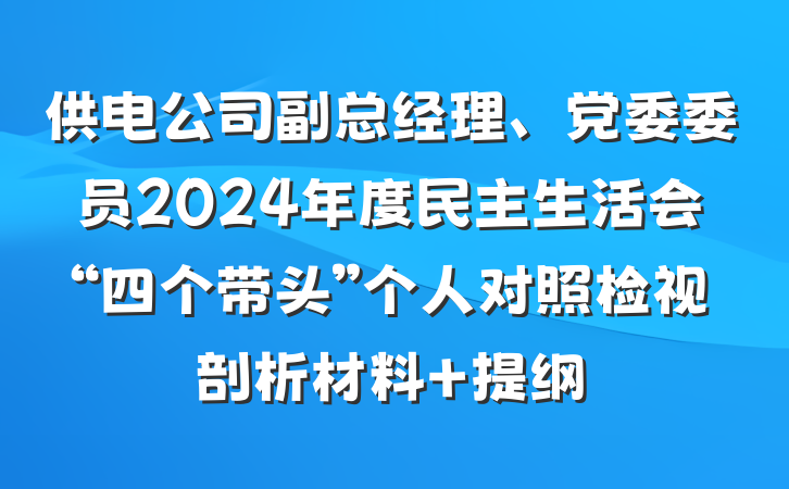供电公司副总经理、党委委员2024年度民主生活会“四个带头”个人对照检视剖析材料 提纲