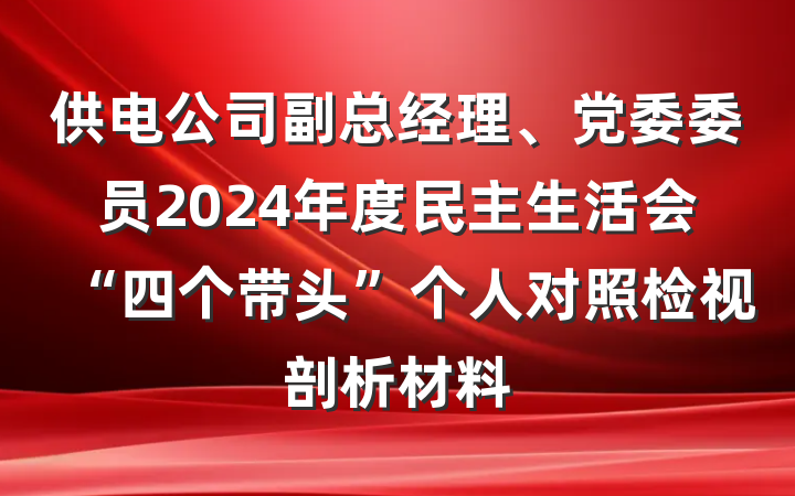 供电公司副总经理、党委委员2024年度民主生活会“四个带头”个人对照检视剖析材料
