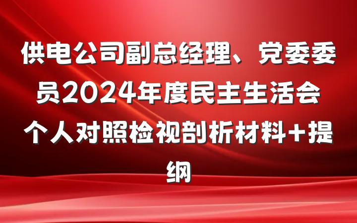 供电公司副总经理、党委委员2024年度民主生活会个人对照检视剖析材料 提纲