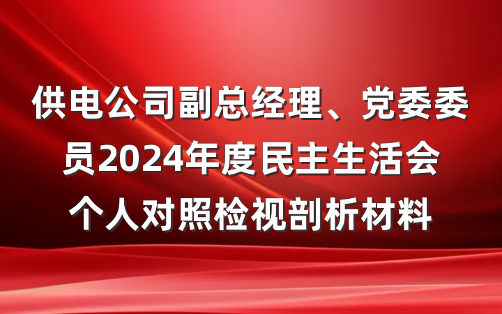 供电公司副总经理、党委委员2024年度民主生活会个人对照检视剖析材料