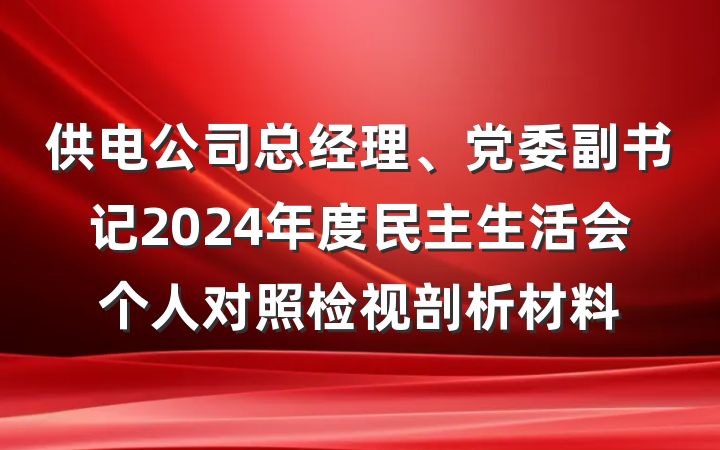 供电公司总经理、党委副书记2024年度民主生活会个人对照检视剖析材料