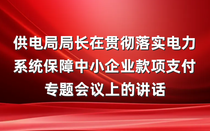 供电局局长在贯彻落实电力系统保障中小企业款项支付专题会议上的讲话